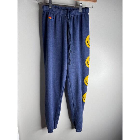 Aviator Nation Blue Smiley Face Sweatpants Joggers Size S - Picture 2 of 7